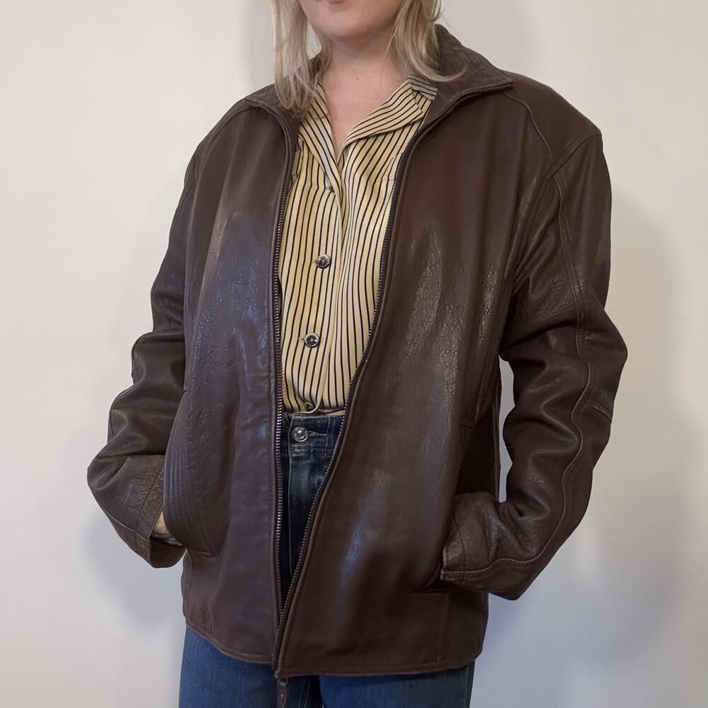 Andrew Marc CUIR Brown Leather Bomberjacket